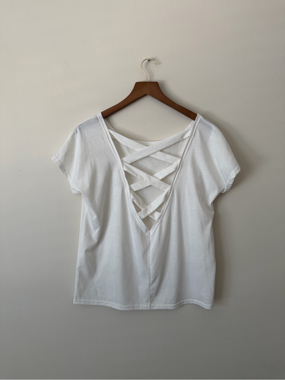 Women’s White Crisscross Back Short Sleeve Tee - Medium